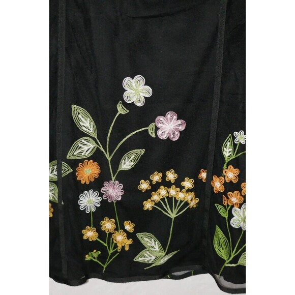 Sigrid Olsen Retro Sheer Overlay Embroidered Wildflowers Black Skirt Size 12 - Picture 4 of 7